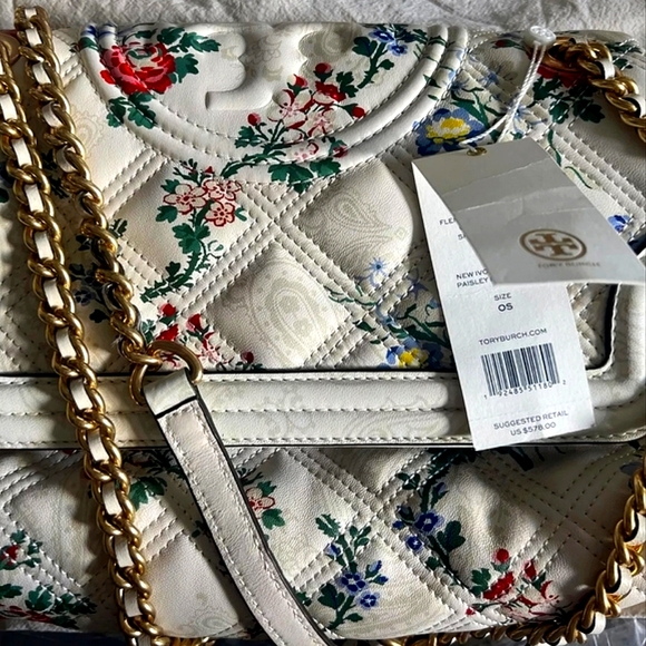 NWT ~Tory Burch Fleming Soft Convertible Shoulder Bag French Paisley Floral - Picture 2 of 12